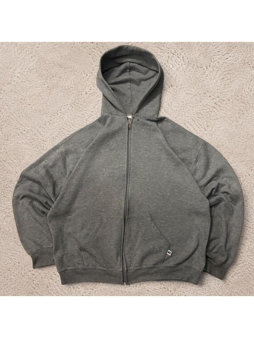 Beautiful vintage 1990s faded out Gray Russell Athletic zip up hoodie